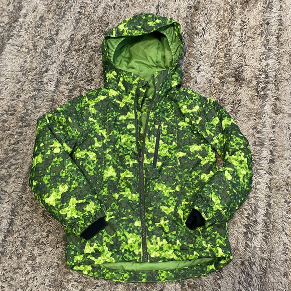 L.L. Bean Green gray printed kids zip Jacket w/ detachable hood sz large 6X/7 - Picture 3 of 12